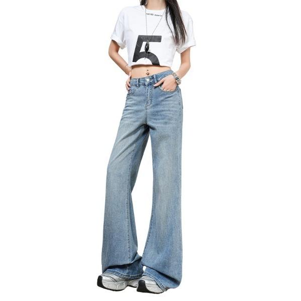 ワイドパンツ ジーンズ デニム デニムパンツ テンセル ハイウエスト フレアデニムパンツ レディース