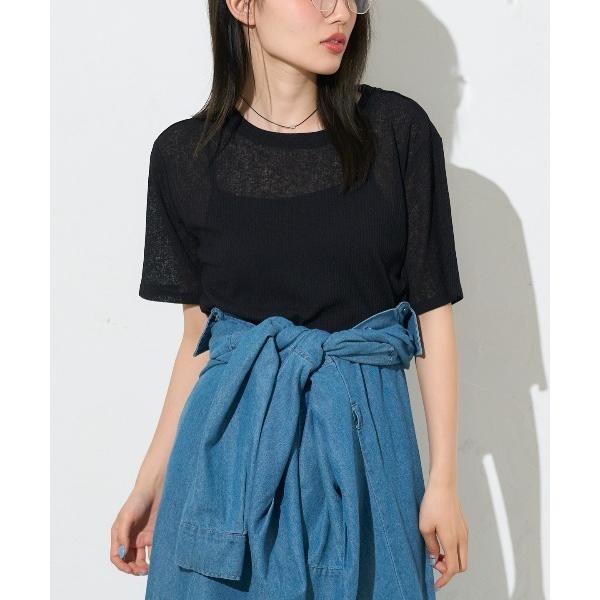 tシャツ 半袖 シアーリブ半袖Tシャツ レディース