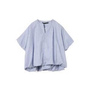 ブラウス シャツ mizuiro ind ストライプノーカラーバルーンプルオーバー レディース
