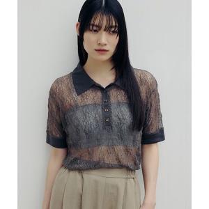 ニット セーター 「daily CLIP」レースニットポロ レディース