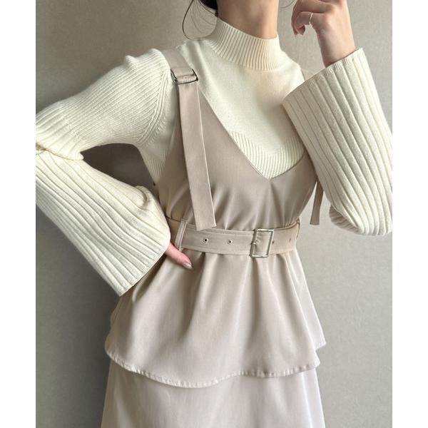 「junoah」 キャミソールワンピース MEDIUM グレイッシュベージュ レディース