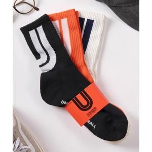 靴下 「94」「UNIVERSAL OVERALL/ユニバーサルオーバーオール」3足セット ソックス/ビッグUロゴ/Uロゴワンポイント/ライン＆ロゴ メンズ レディース