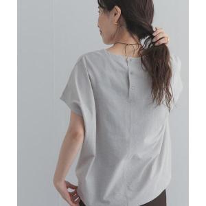 tシャツ 半袖 リネンタッチBACKボタンプルオーバー レディース