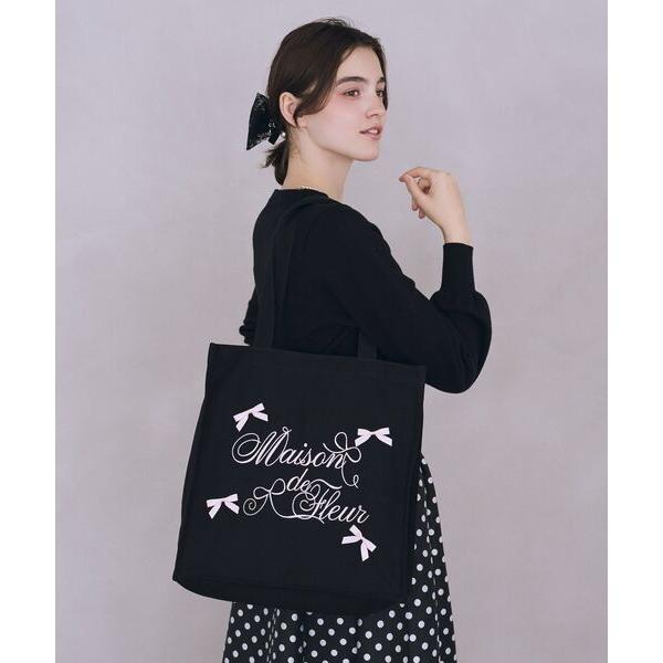 トートバッグ リボンブランドロゴ刺繍スクエアトートバッグ レディース