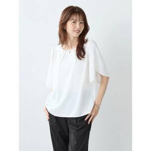 tシャツ 半袖 チューリップスリーブ　クルーホックブラウス　オフホワイト/ベージュ/グリーン/サックス レディース