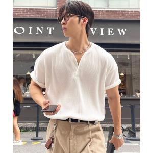 ヘンリーネック tシャツ 「NOWLE」凹凸ワッフル サーマル ヘンリーネック 半袖 Tシャツ/ アーバンリラックス ショートスリーブ トップス メンズ レディース