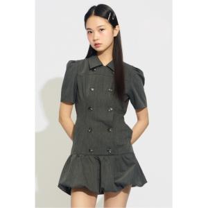 ワンピース 半袖 「SNSで話題！」DOUBLE BUTTON BALLOON S/OP ダブルボタンバルーンショートワンピース  夏服 秋服