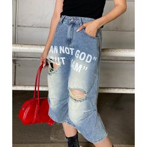 ハーフパンツ ワイドパンツ ジーンズ デニム デニムパンツ ロゴダメージデニムハーフパンツ レディース