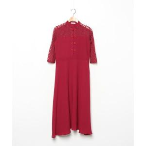 「merlot plus」 7分袖ワンピース FREE ワイン レディース