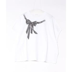tシャツ スワイー天竺レザーリボンモチーフプリントドルマンTシャツ レディース