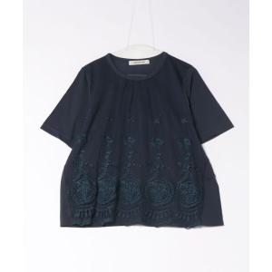 tシャツ ベースフラワースカラップチュールレース×天竺ブラウスカットソー レディース