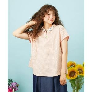 tシャツ 半袖 Salpicar 襟付きドットジャカードフラワー刺繍カットソー レディース