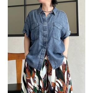ブラウス シャツ 半袖 デニム半袖シャツ レディース