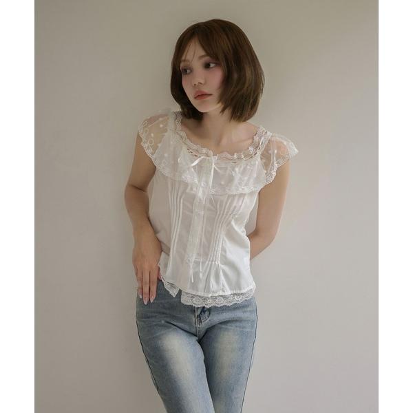 ブラウス シャツ Lace collar ruby tops / レースカラールビートップス レディ...
