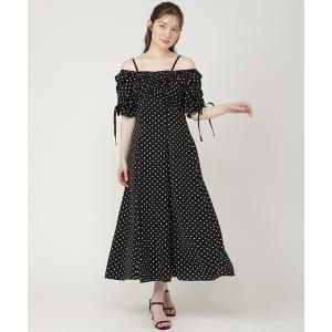ワンピース 半袖 「6/19発売」2WAYオフショルドロストデザインドットワンピース