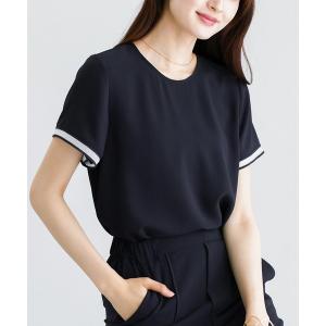 ブラウス シャツ 夏 半袖 「 ラクして整うカセット服 」 さらさらオックス・袖口シアーブラウス レディース