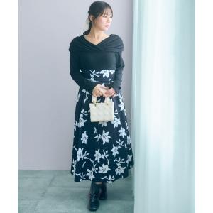 ワンピース 「大きいサイズ」「nanaeさんコラボ」オフショル×フラワープリントドッキングワンピース marun