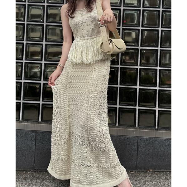 ワンピース multi pattern jacquard fringe knit OP