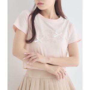 tシャツ 半袖 リボン付ロゴTシャツ レディース
