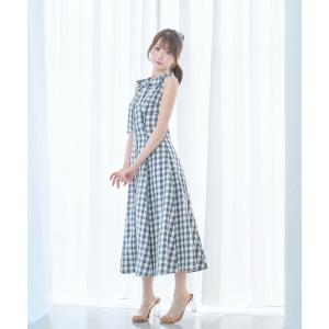 ワンピース Gingham ribbon dress with chouchou