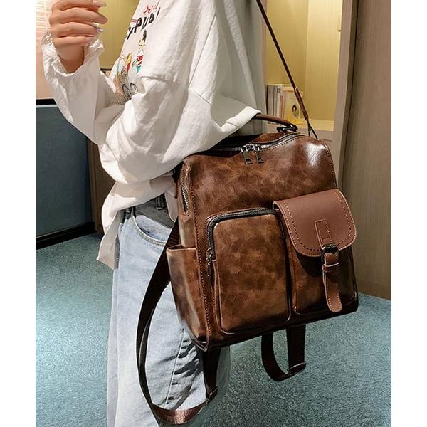 ビジネスリュック デイバック リュック 2WAY ヴィンテージレザーライクポケットリュック/ショルダ...