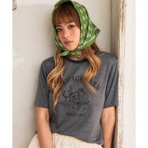 tシャツ 半袖 ファーム プリント リンガー Tシャツ レディース