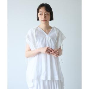 リネンシャツ ブラウス シャツ 「natural by clip」刺繍スカーフ付きブラウス レディース