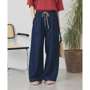ワイドパンツ ジーンズ デニム デニムパンツ 「接触冷感」イージーデニムワイドパンツ レディース