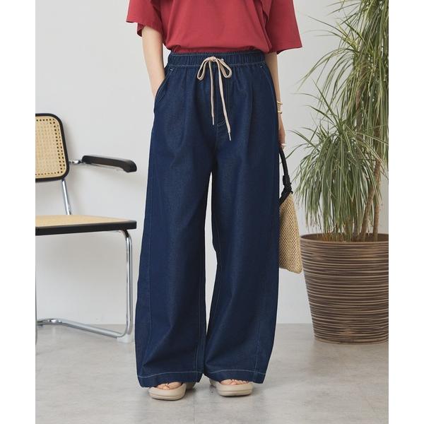 ワイドパンツ ジーンズ デニム デニムパンツ 「接触冷感」イージーデニムワイドパンツ レディース