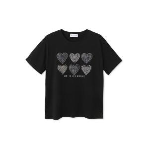 tシャツ 半袖 ハートモチーフラインストーンTシャツ レディース