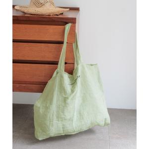 トートバッグ 「natural by clip」リネンチェックロゴBIGバッグ レディース