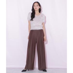 ワイドパンツ パンツ 合皮ベルト付ワイドパンツ レディース