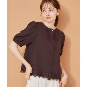 ブラウス シャツ 夏 半袖 「洗える」ピンタック 裾レース ブラウス レディース