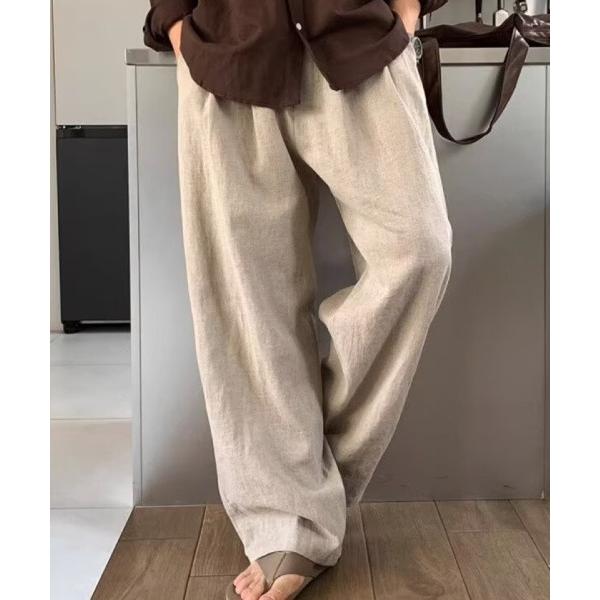 ワイドパンツ パンツ リネンタックワイドスラックス レディース