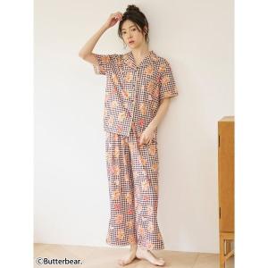 パジャマ ルームウェア 「WEB限定」「セット商品」「BUTTERBEAR」開襟シャツ＆カットロングパンツSET レディース