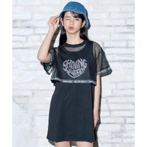 ワンピース メッシュ ドッキング ワンピース 半袖 ミニ メッシュ シアー 透け感 キッズ 子供服 女の子