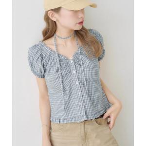 ブラウス シャツ 半袖 「人気急上昇!コンパクトブラウス」チェックパフブラウス レディース