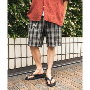 ワイドパンツ パンツ サッカーチェックショートパンツ メンズ