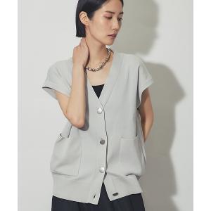 ベスト ジレ メタルボタンVネックニットベストカーディガン レディース