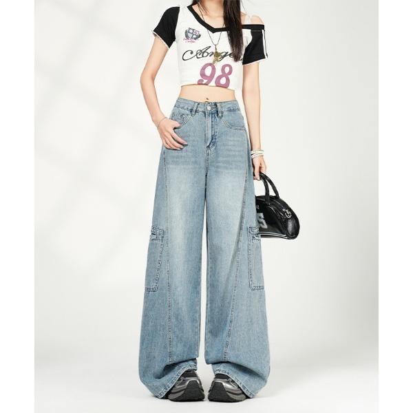 ジーンズ デニム デニムパンツ カーゴワイドデニムパンツ レディース