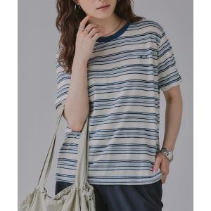 tシャツ 半袖 配色 マルチボーダー リンガー Tシャツ レディース
