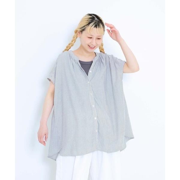ブラウス シャツ 夏 半袖 冷感ギャザーフレンチチュニック レディース