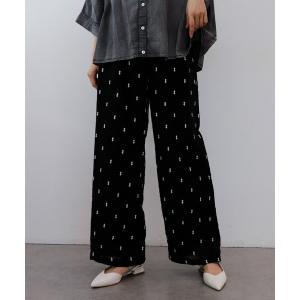 ワイドパンツ パンツ シアーワッシャー刺繍パンツ レディース