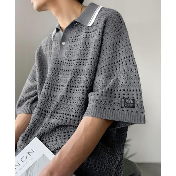 「Java」 半袖ニット SMALL チャコールグレー メンズ