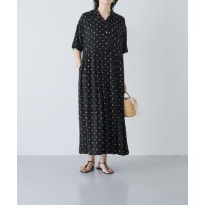 ワンピース 半袖 「2サイズ展開」レーヨンモノトーンプリントワンピース
