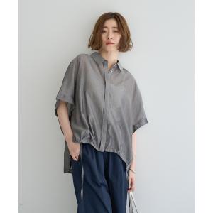 ブラウス シャツ 夏 半袖 サイドスリットドロストシャツ レディース