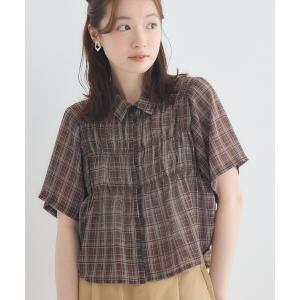 ブラウス シャツ 半袖 チェックシアーショートブラウス レディース