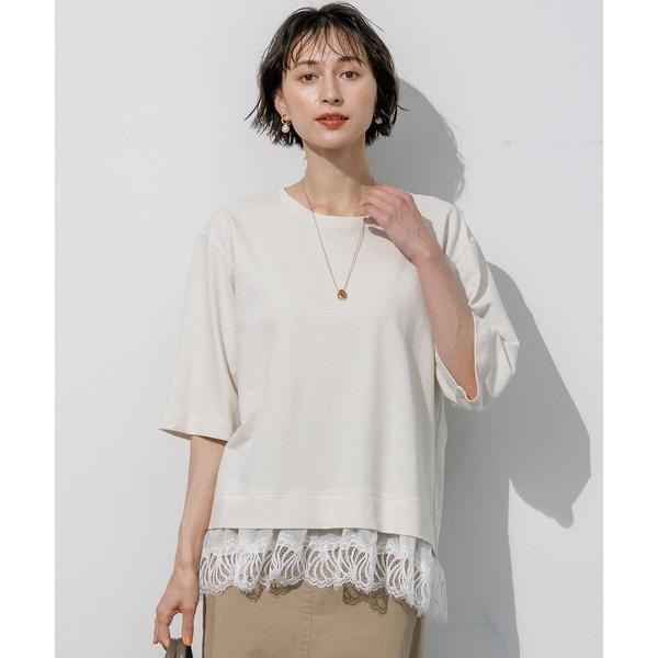tシャツ レースヘムレイヤード コンビ カットソー レディース