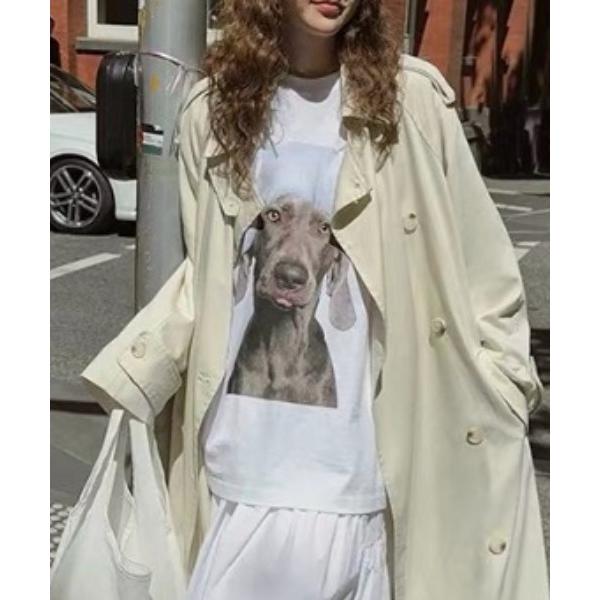 tシャツ 半袖 Oversize weimaraner dog print tee レディース メン...