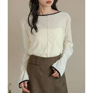 tシャツ 配色シアーベロアトップス レディース